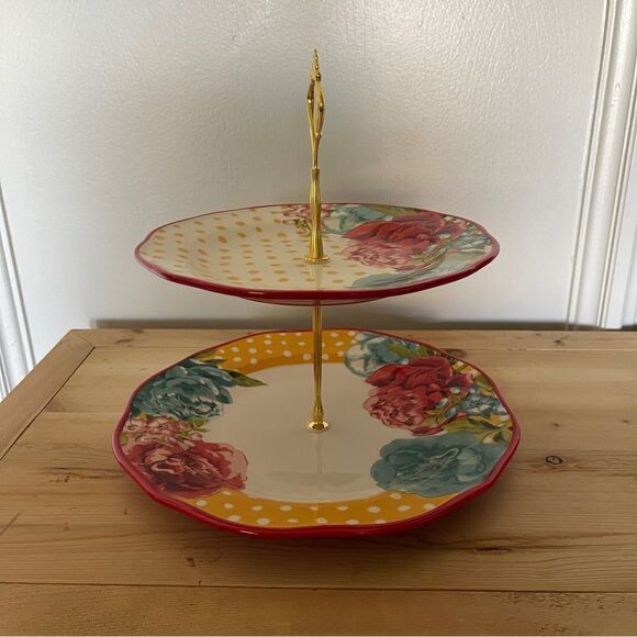 PIONEER WOMAN COLLECTION CUPCAKE DESSERT STAND 2-TIER Floral Blossom Jubilee - Picture 3 of 8